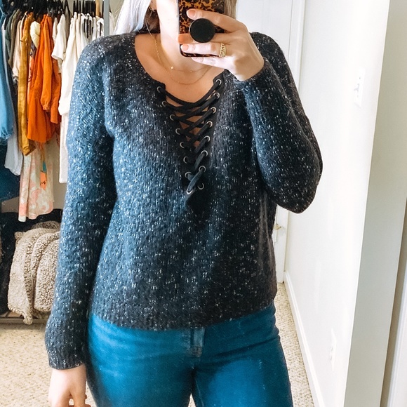 Express Lace Up Eyelash Cozy Sweater - Picture 5 of 7